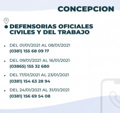 EL MINISTERIO PUPILAR Y DE LA DEFENSA DIO A CONOCER LOS TELEFONOS DE CONTACTO CON LAS DEFENSORIAS OFICIALES DURANTE LA FERIA JUDICIAL